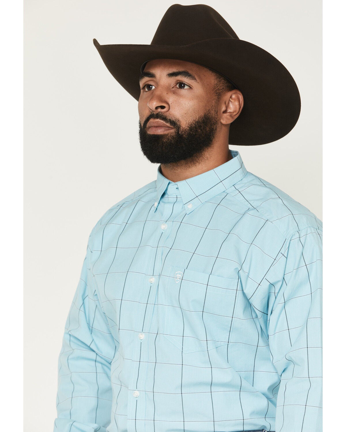 Image #2 - Ariat Men's Pro Series Platt Plaid Print Long Sleeve Button-Down Western Shirt, Aqua, hi-res