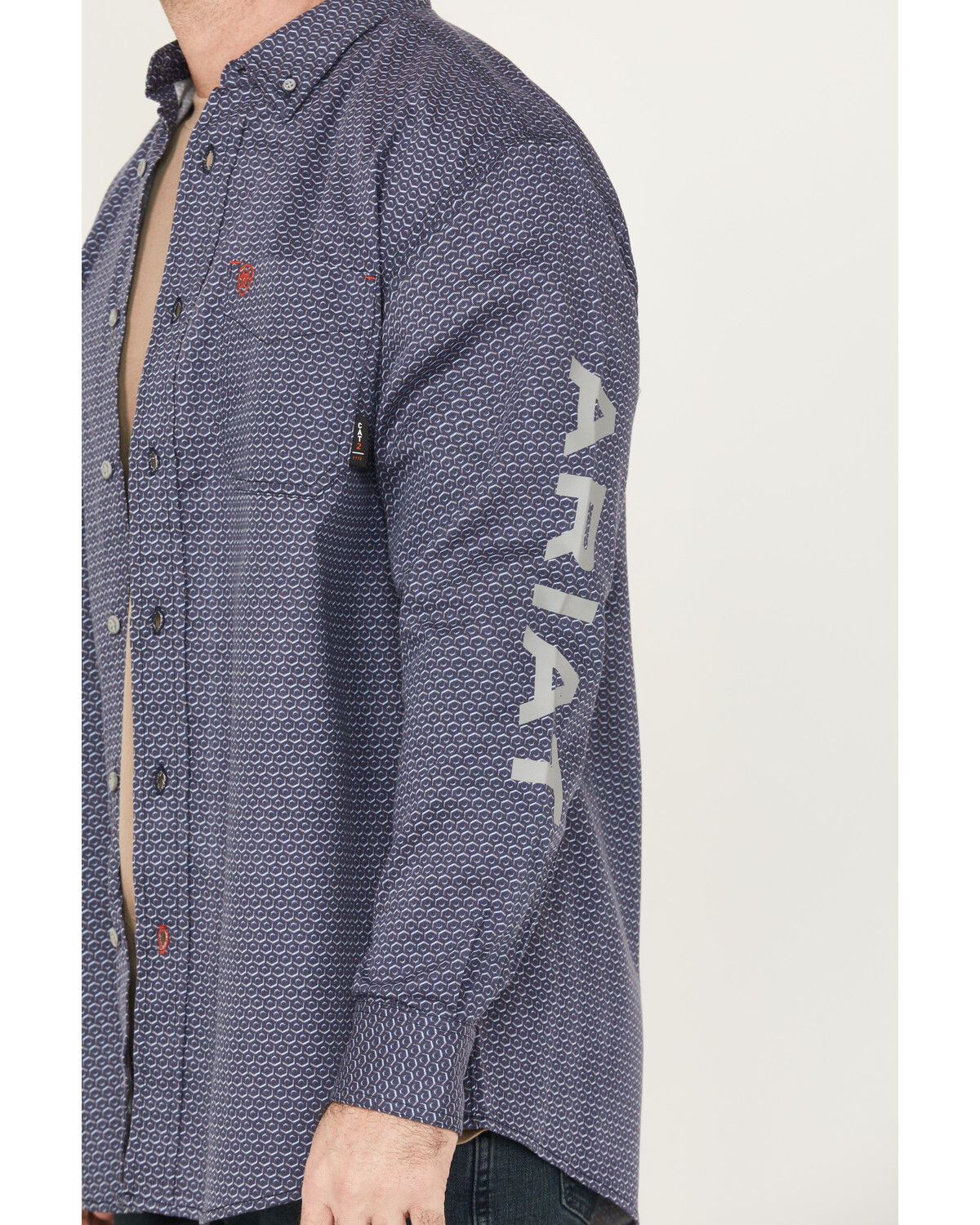 Image #3 - Ariat Men's FR Rodeo Logo Long Sleeve Button-Down Work Shirt, Navy, hi-res