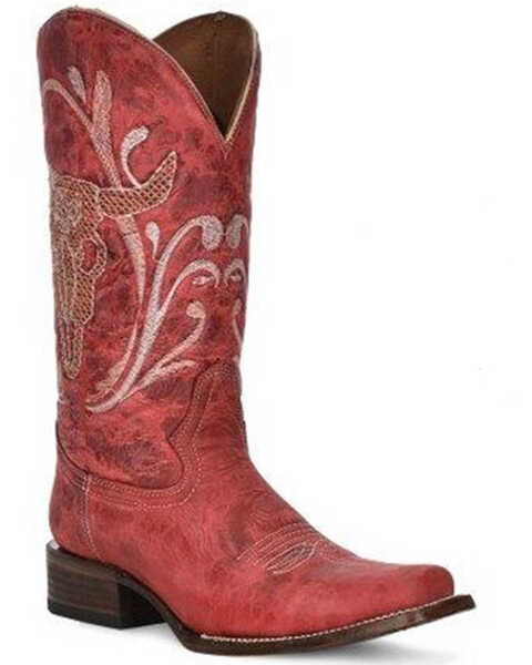 Image #1 - Circle G Women's LD Red Bull Western Boots - Square Toe, Red, hi-res