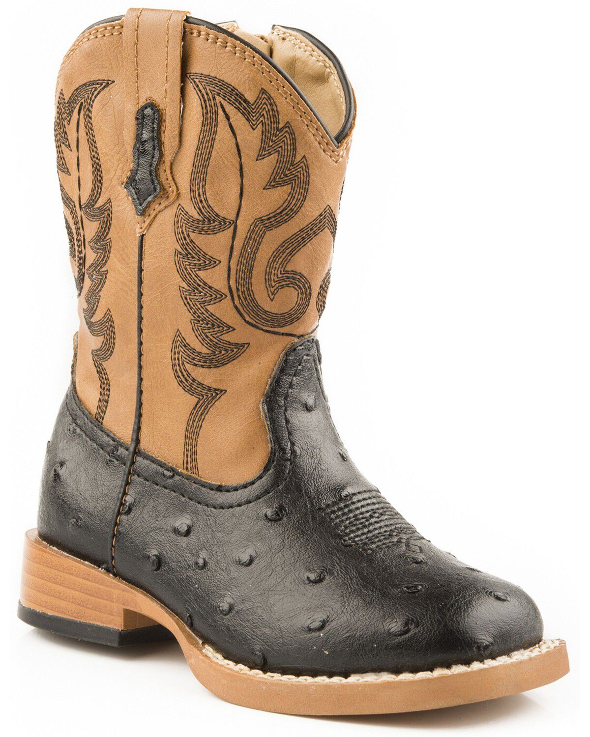 Image #1 - Roper Toddler Girls' Faux Ostrich Western Boots - Square Toe, Black, hi-res
