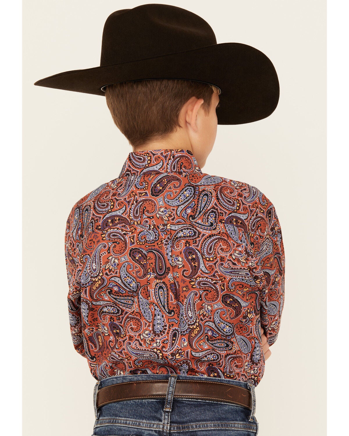Image #4 - Cinch Boys' Paisley Print Long Sleeve Button-Down Western Shirt, Orange, hi-res