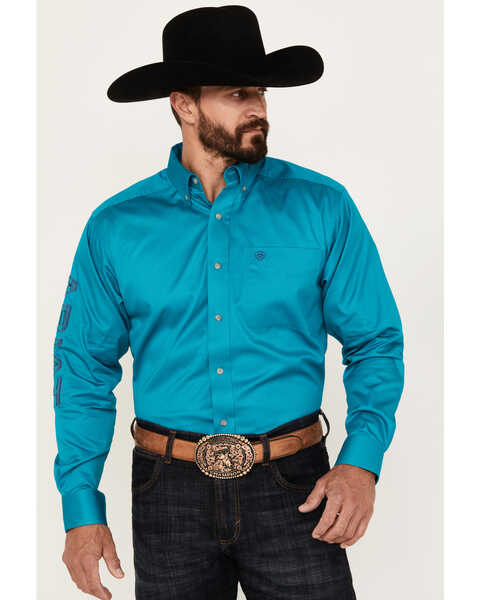 Ariat Men's Team Logo Twill Long Sleeve Button-Down Western Shirt - Tall, Turquoise, hi-res