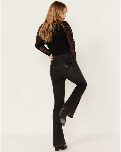 Rock & Roll Denim Women's High Rise Star Back Flare Jeans, Black, hi-res