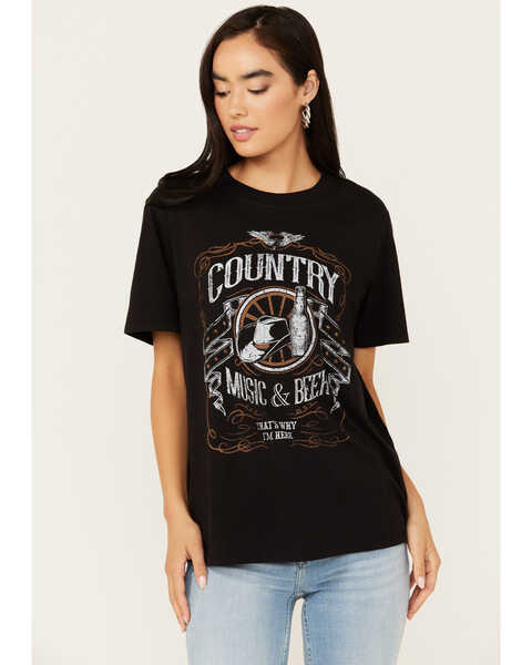 Idyllwind Women's Helen Country Music and Beer Short Sleeve Graphic Tee, Black, hi-res