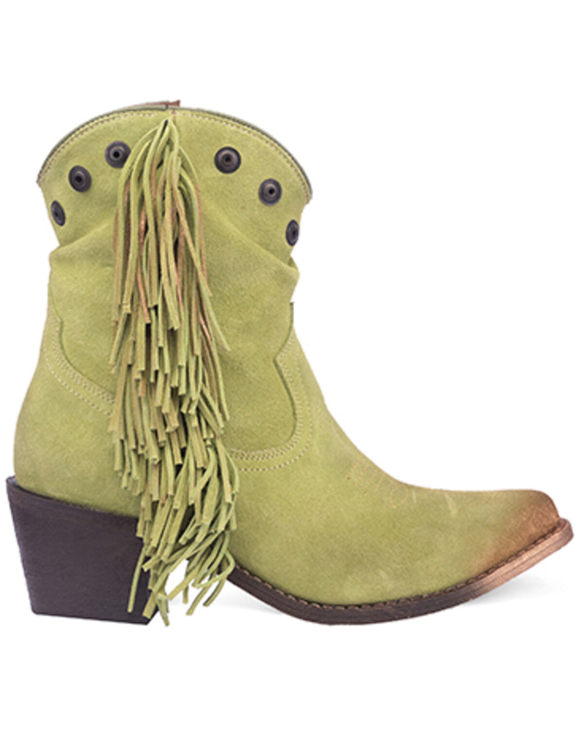 Image #2 - Circle G Women's Studded Suede Fringe Ankle Boots - Round Toe, Green, hi-res