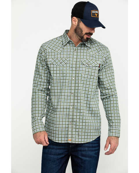 Image #1 - Cody James Men's FR Geo Print Long Sleeve Work Shirt - Tall, Green, hi-res