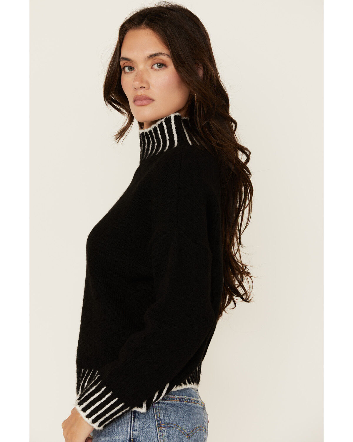 Image #2 - Revel Women's Whip Stitch Turtleneck Sweater, Black, hi-res