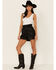 Image #1 - Lush Women's Pleather Paperbag High Waisted Shorts, Black, hi-res