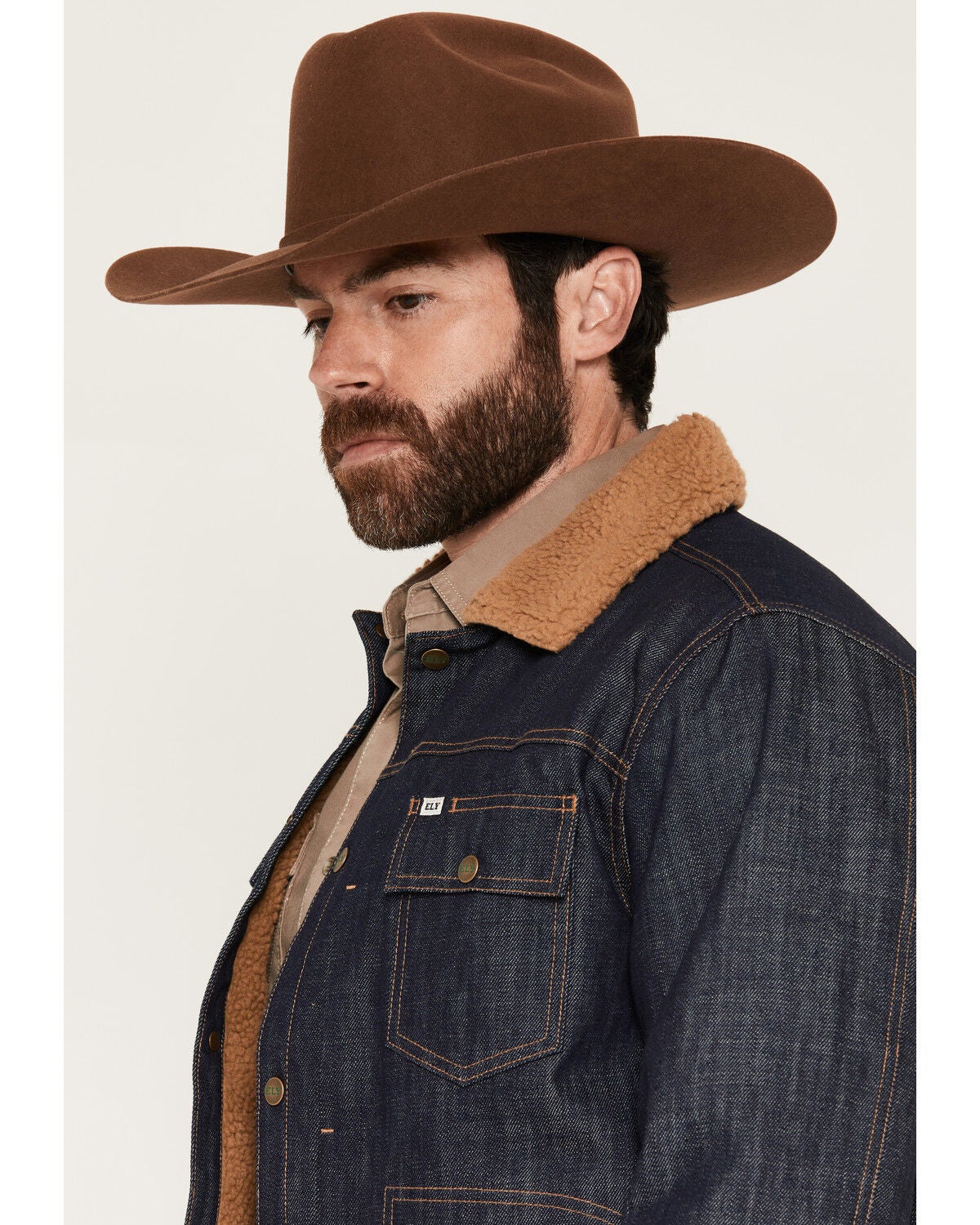 Image #2 - Ely Walker Men's Dark Wash Sherpa Lined Snap Denim Jacket, Dark Wash, hi-res