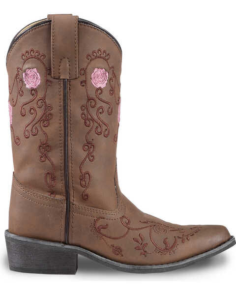 Image #2 - Shyanne Girls' Floral Embroidered Western Boots - Pointed Toe, Brown, hi-res