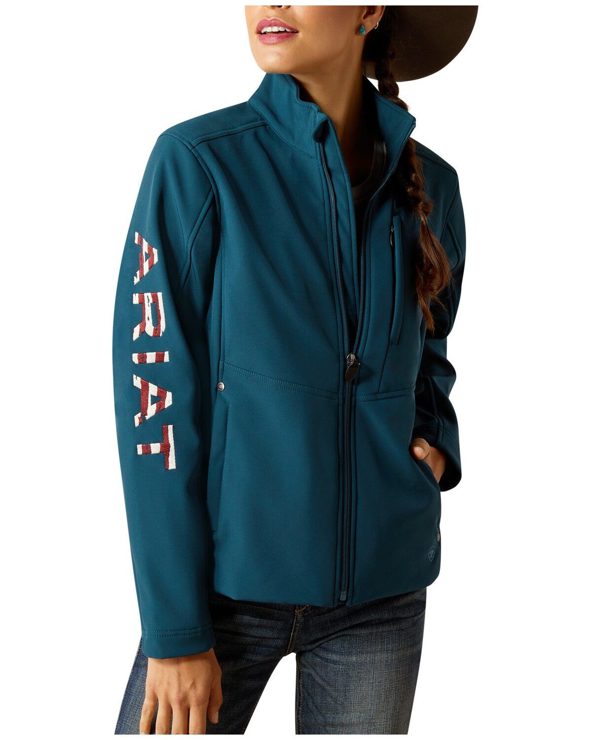 Image #2 - Ariat Women's New Team Patriot Softshell Jacket, Blue, hi-res
