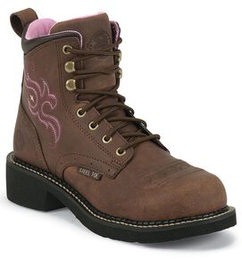 Justin Gypsy Women's 6" Katerina Aged Bark Lace-Up EH Work Boots - Steel Toe, Aged Bark, hi-res