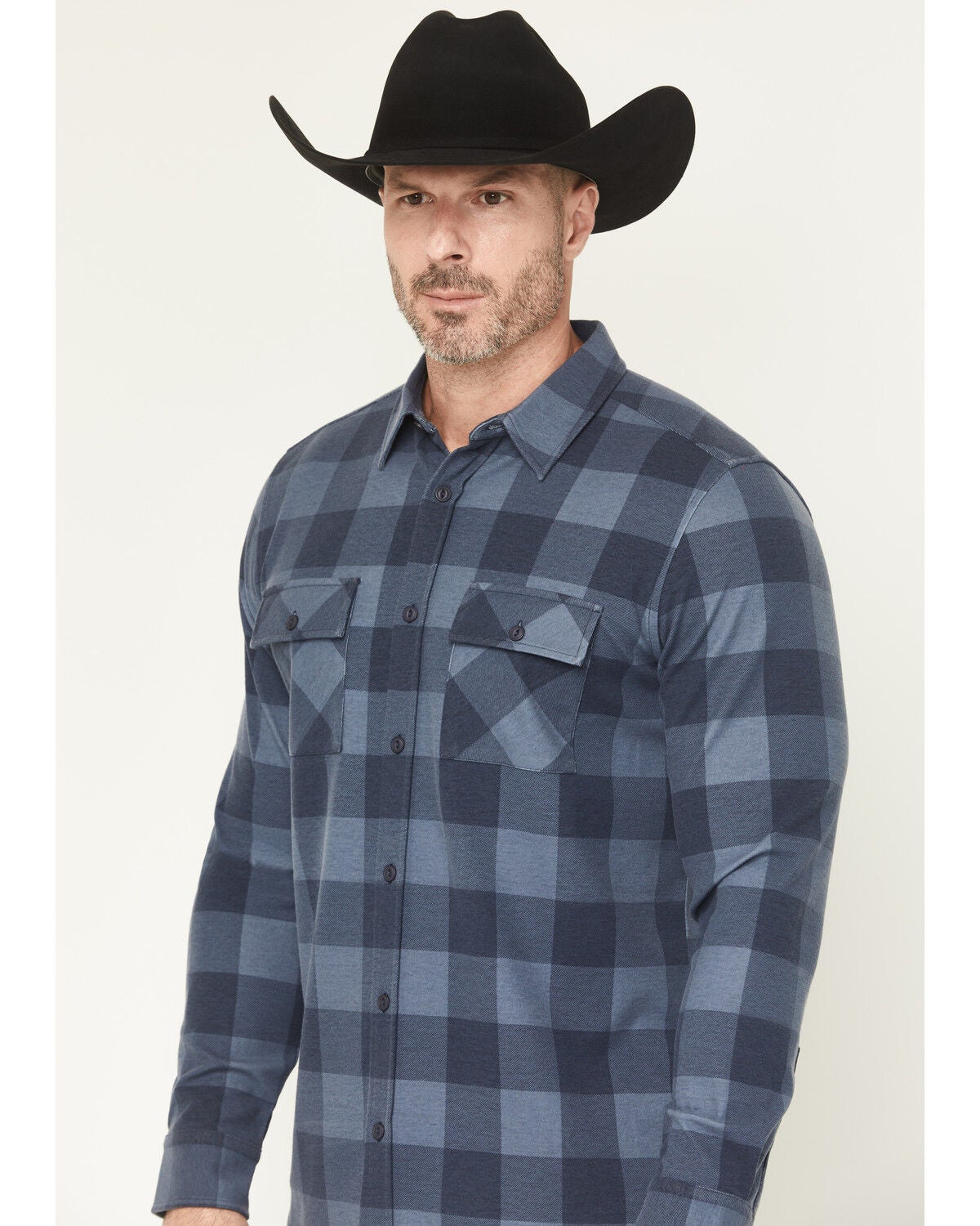 Image #2 - Brothers and Sons Men's Kent Plaid Print Long Sleeve Button-Down Stretch Western Shirt, Indigo, hi-res