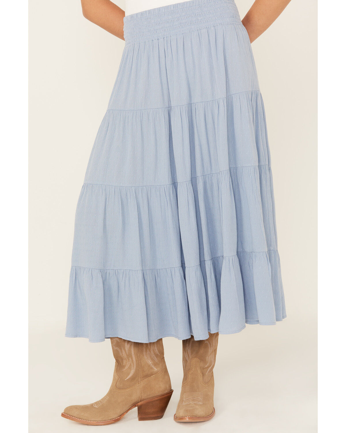 Image #3 - Wild Moss Women's Tiered Midi Skirt, Light Blue, hi-res