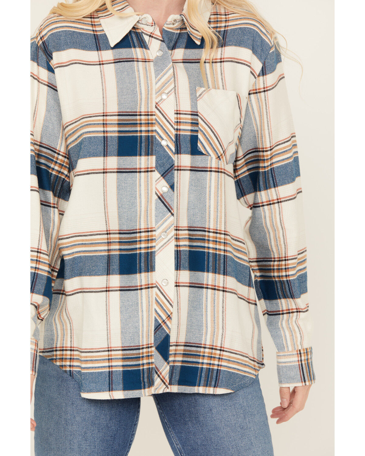 Image #3 - Idyllwind Women's Catherine Lightweight Long Sleeve Pearl Snap Flannel Boyfriend Shirt, Dark Blue, hi-res