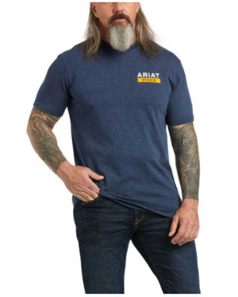 Ariat Men's Rebar Roughneck Heather Navy & Lime Graphic Short Sleeve Work Pocket T-Shirt , Navy, hi-res