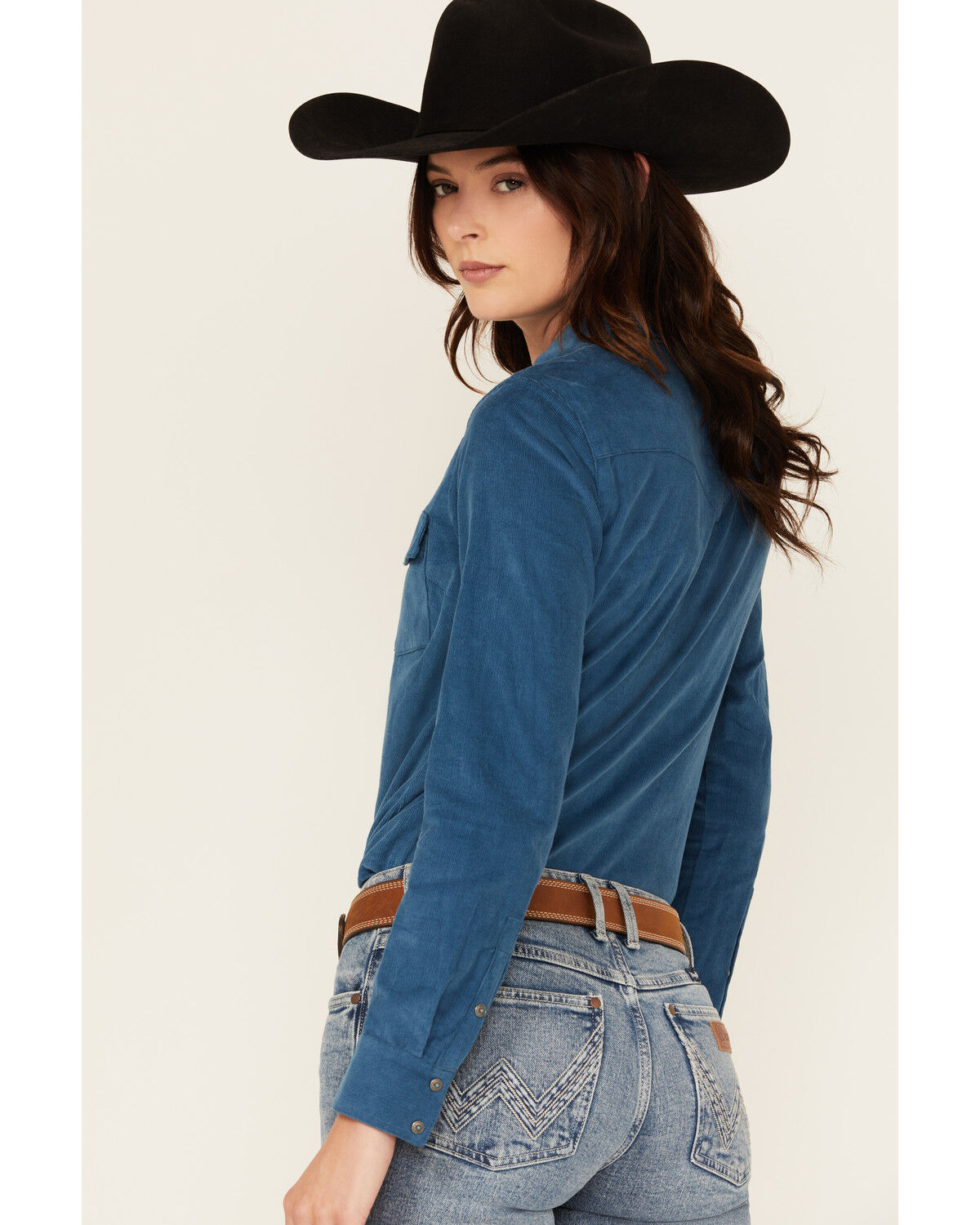 Image #4 - Shyanne Women's Wale Corduroy Long Sleeve Snap Western Shirt, Royal Blue, hi-res