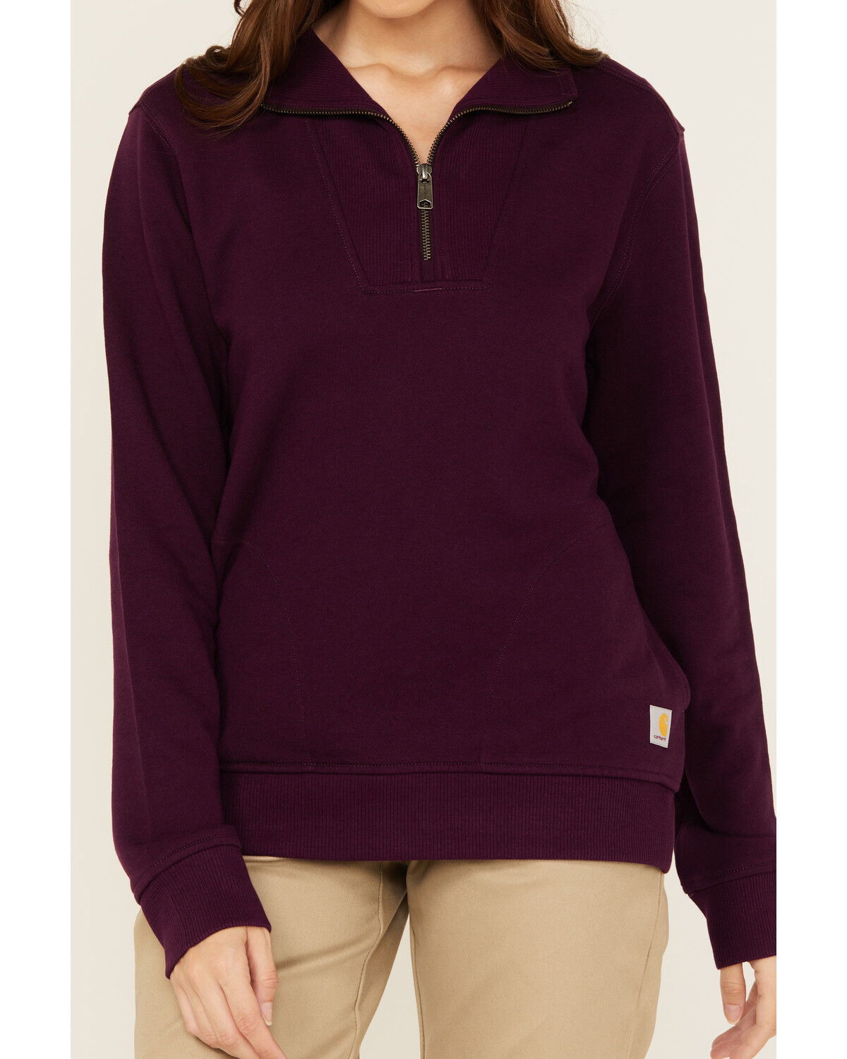 Image #3 - Carhartt Women's Tencel™ Fiber Series Relaxed Fit Half-Zip Sweatshirt, Purple, hi-res