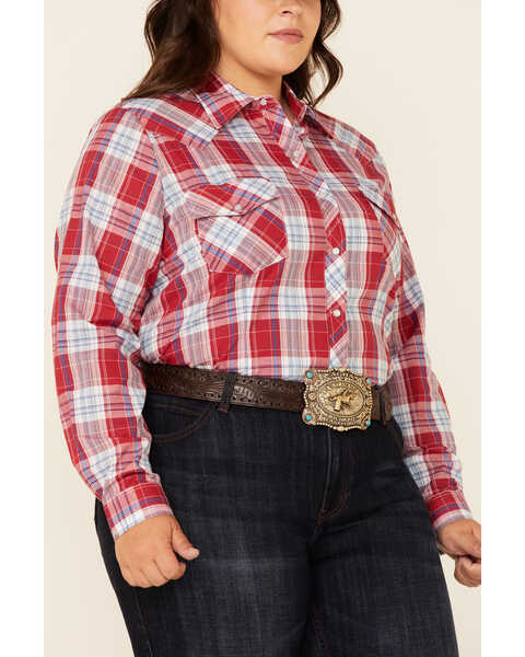 Image #3 - Roper Women's Red Plaid Long Sleeve Pearl Snap Western Core Shirt - Plus, Red, hi-res