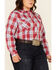 Roper Women's Red Plaid Long Sleeve Snap Western Core Shirt - Plus, Red, hi-res