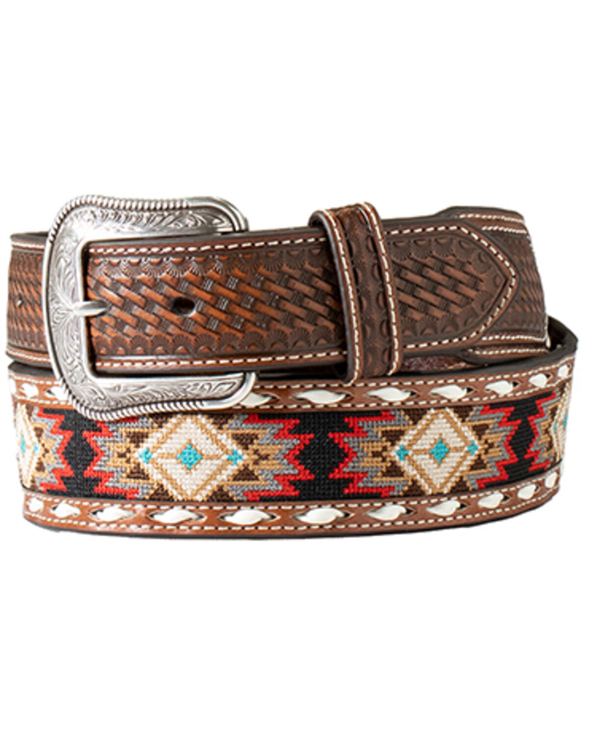 Image #1 - M & F Western Men's Southwestern Embroidered Belt, Brown, hi-res