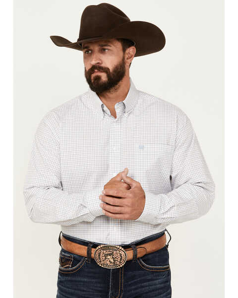 Image #1 - Cinch Men's Plaid Print Long Sleeve Button-Down Western Shirt, White, hi-res