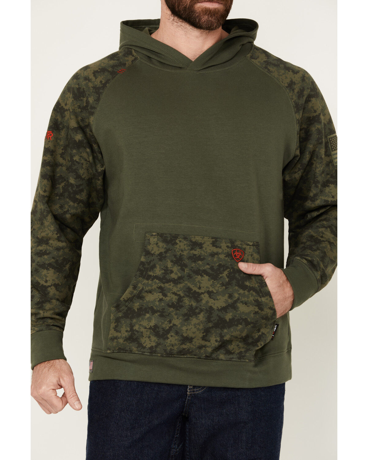 Image #3 - Ariat Men's FR DuraStretch Patriot Camo Print Hooded Sweatshirt, Multi, hi-res