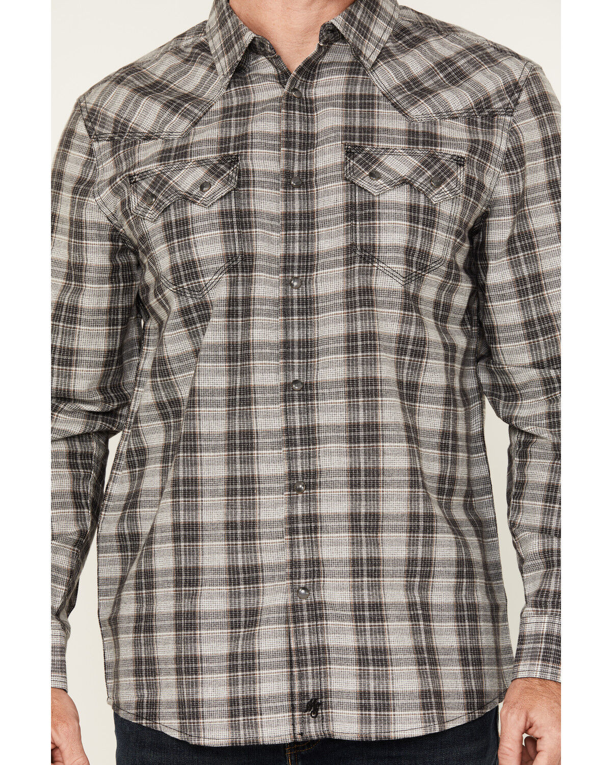 Image #3 - Moonshine Spirit Men's Decibel Plaid Print Long Sleeve Button-Down Western Shirt, Grey, hi-res