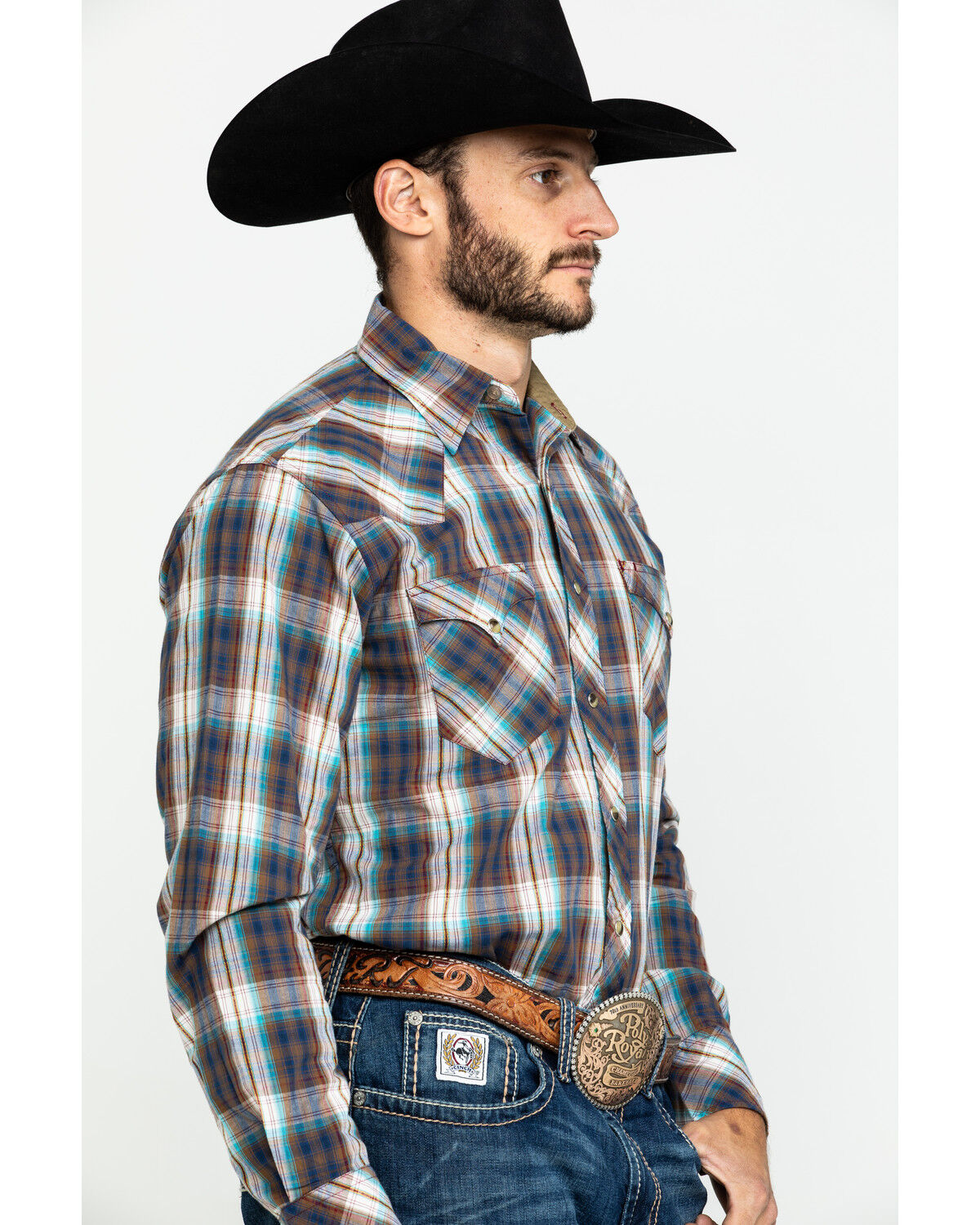 Image #3 - Roper Men's West Made Desert Dobby Plaid Long Sleeve Western Shirt, Multi, hi-res