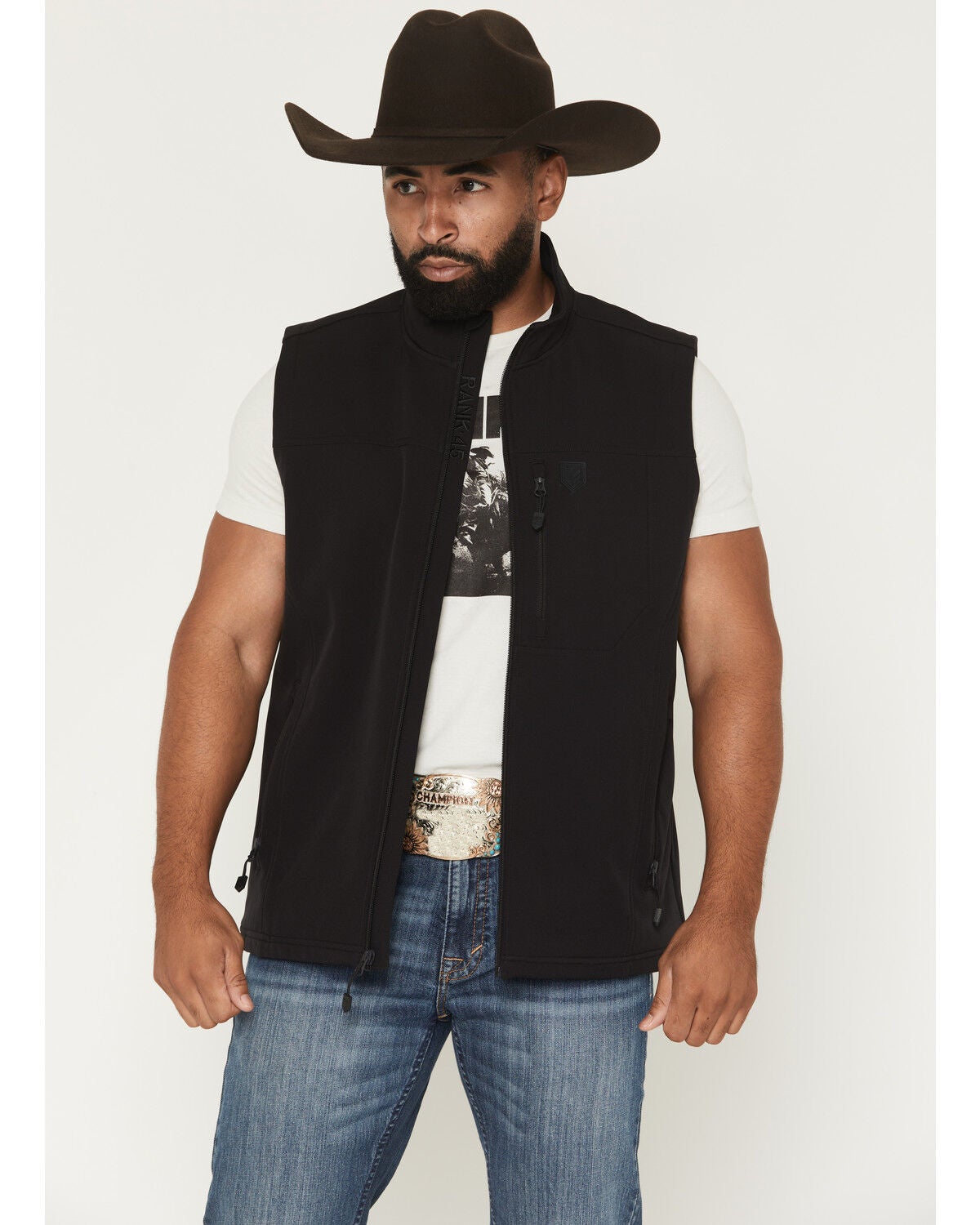 Image #1 - RANK 45&reg; Men's Ralington Softshell Vest, Black, hi-res