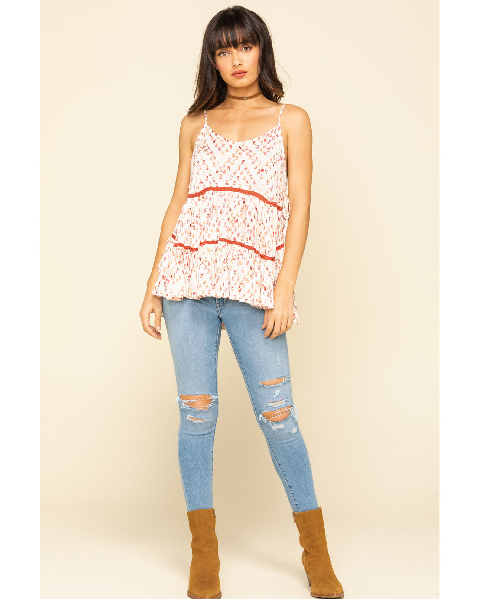Image #6 - Miss Me Women's Printed Sleeveless Tiered Top, Rust Copper, hi-res