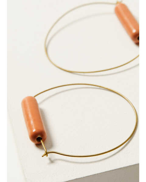 Image #2 - Ink + Alloy Women's Beaded Ceramic Half Moon Hoop Earrings, Orange, hi-res