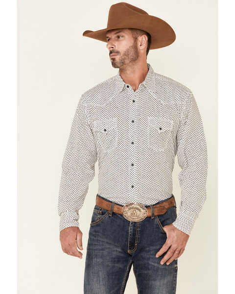Wrangler 20X Men's White Dot Geo Print Long Sleeve Snap Western Shirt, White, hi-res
