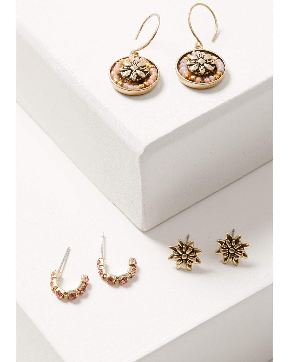 Lainey Wilson Women's Beaded Trio Earring Set - 3 Piece, Gold, hi-res
