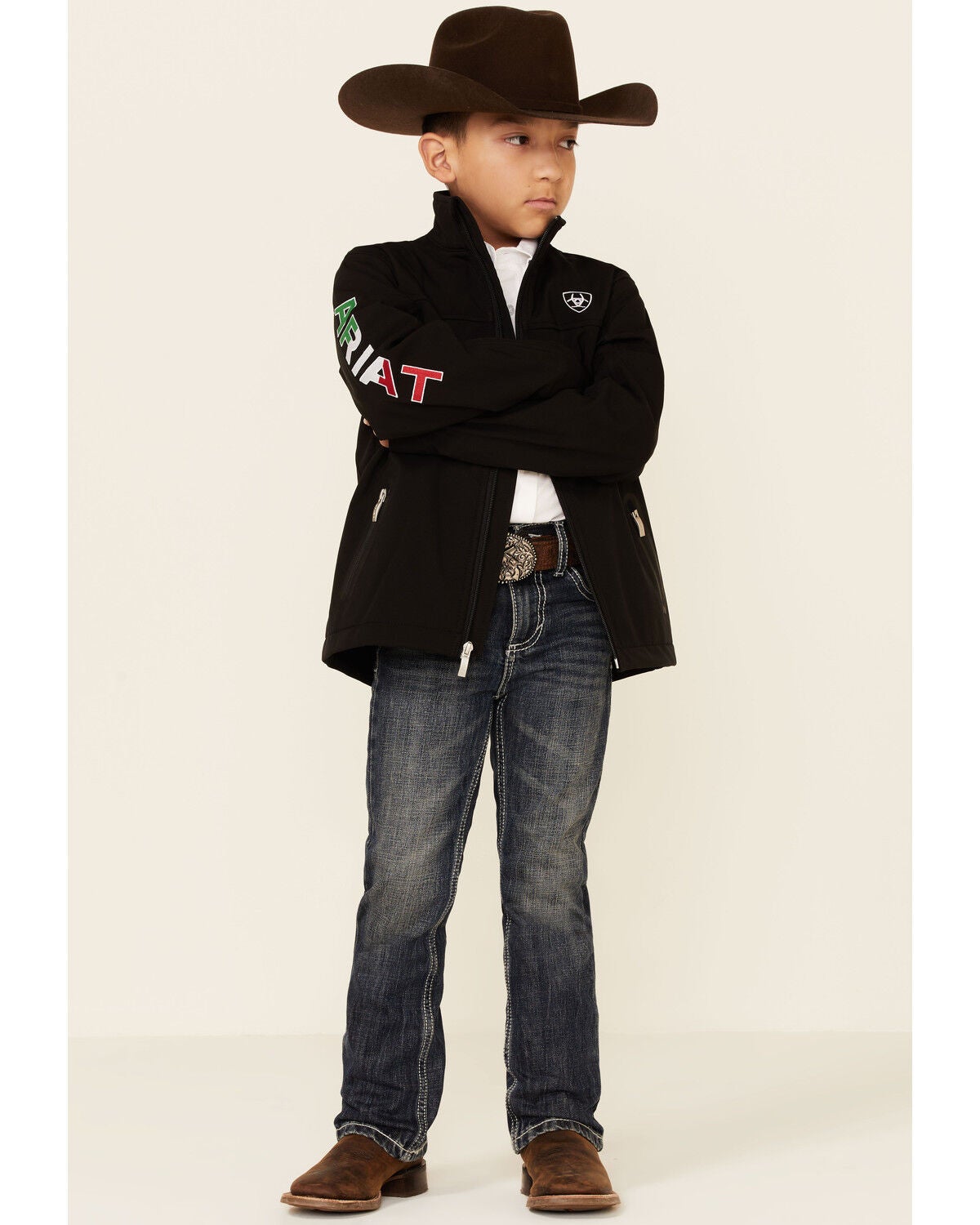 Ariat Boys New Team Mexico Softshell Jacket, Black, hi-res