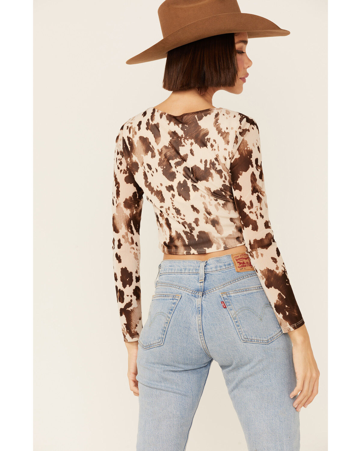 Image #3 - Saints & Hearts Ruched Mesh Long Sleeve Top, Cream, hi-res