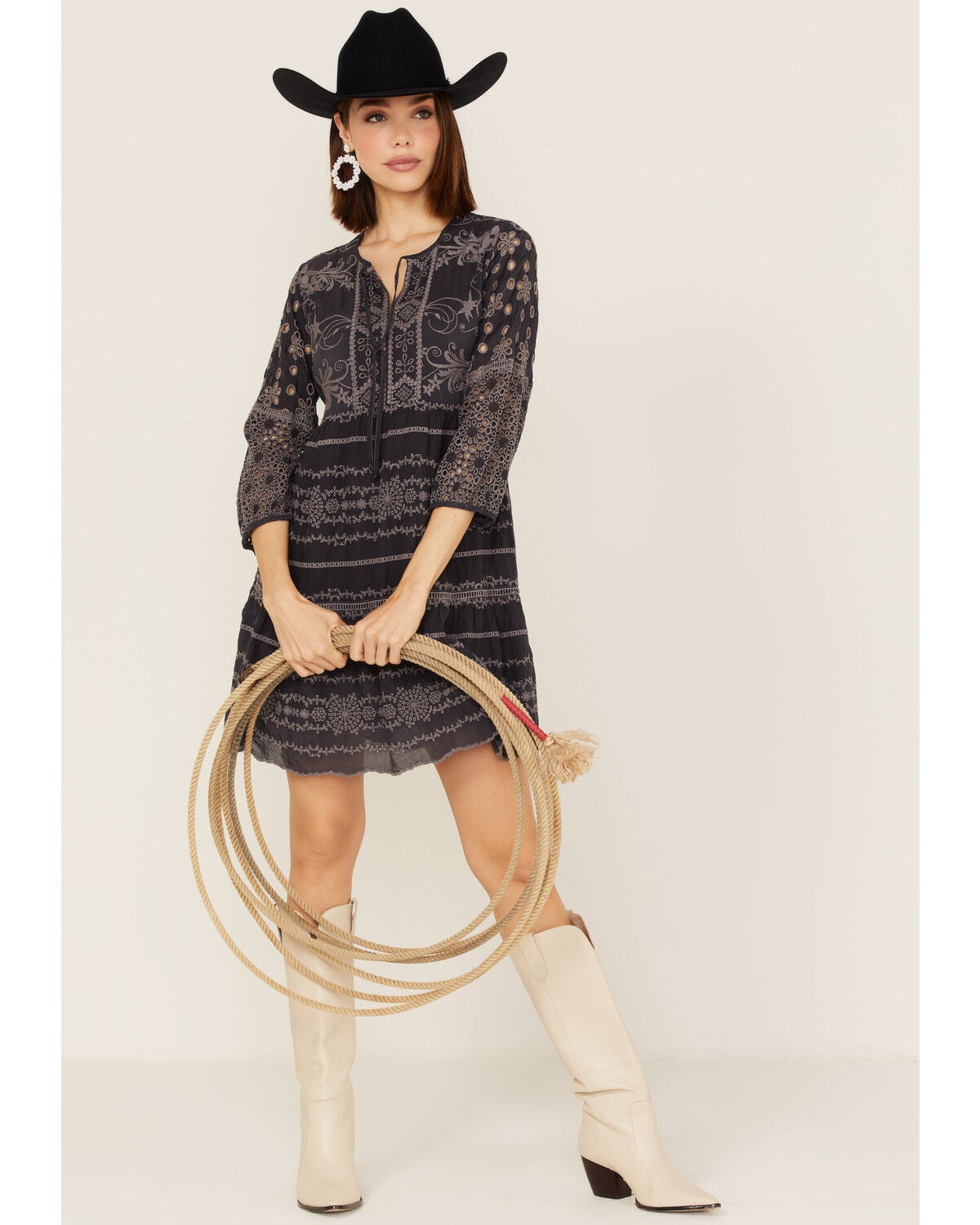 Johnny Was Women's Delina Embroidered Long Sleeve Tunic Mini Dress