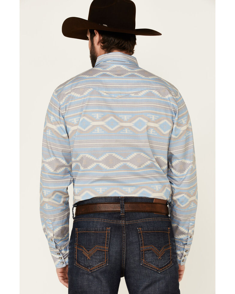 West Made Men's Faded Southwestern Print Long Sleeve Snap Western Shirt , Blue, hi-res