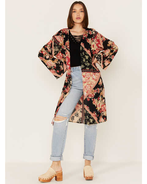 Image #3 - Band of the Free Women's High Hopes Patchwork Floral Print Long Sleeve Kimono, Multi, hi-res