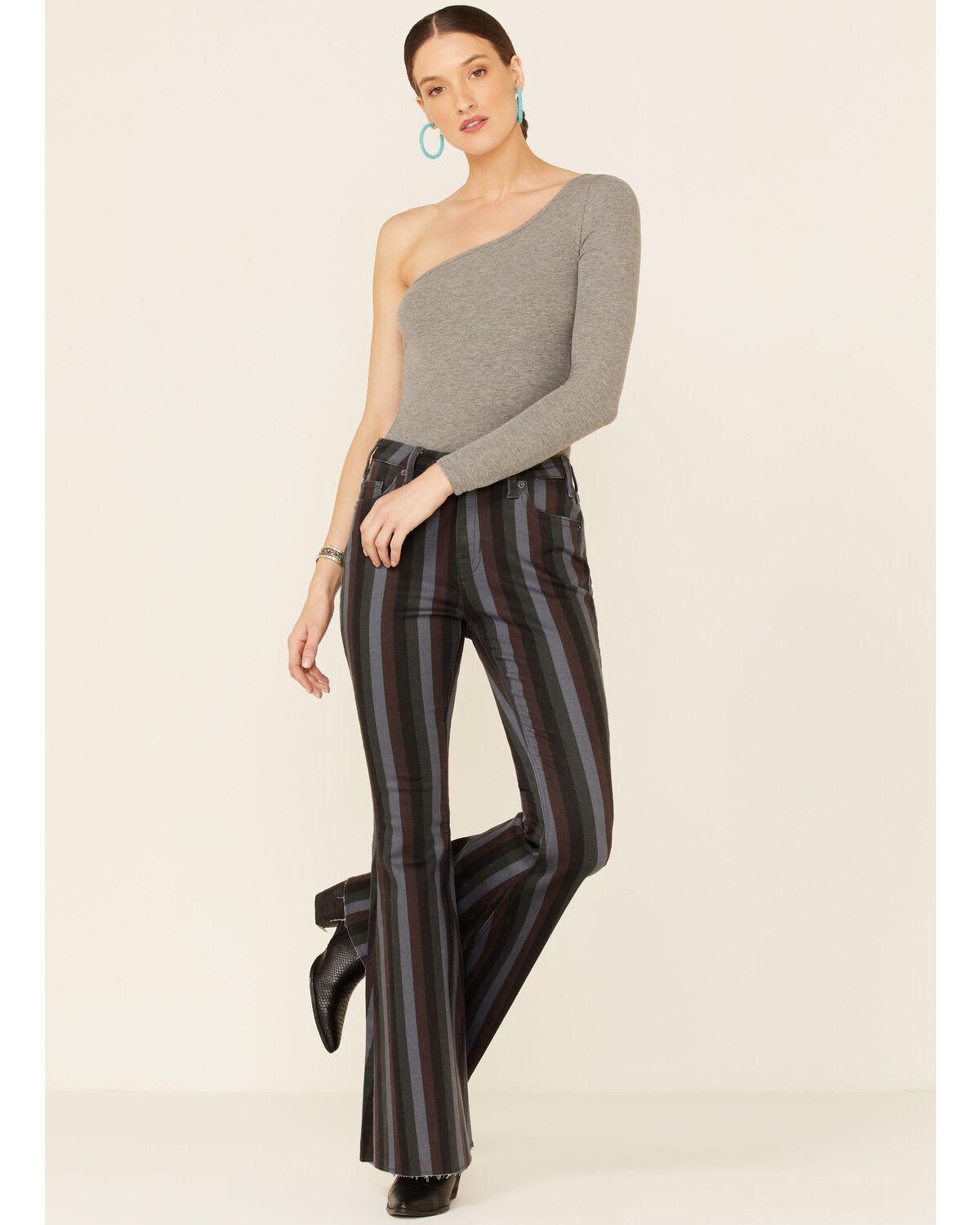 Image #1 - Rock & Roll Denim Women's Striped High Rise Stretch Flare Jeans, , hi-res