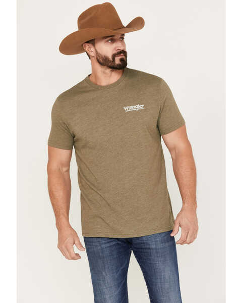 Wrangler Men's Original Denim Logo Short Sleeve Graphic T-Shirt, Olive, hi-res