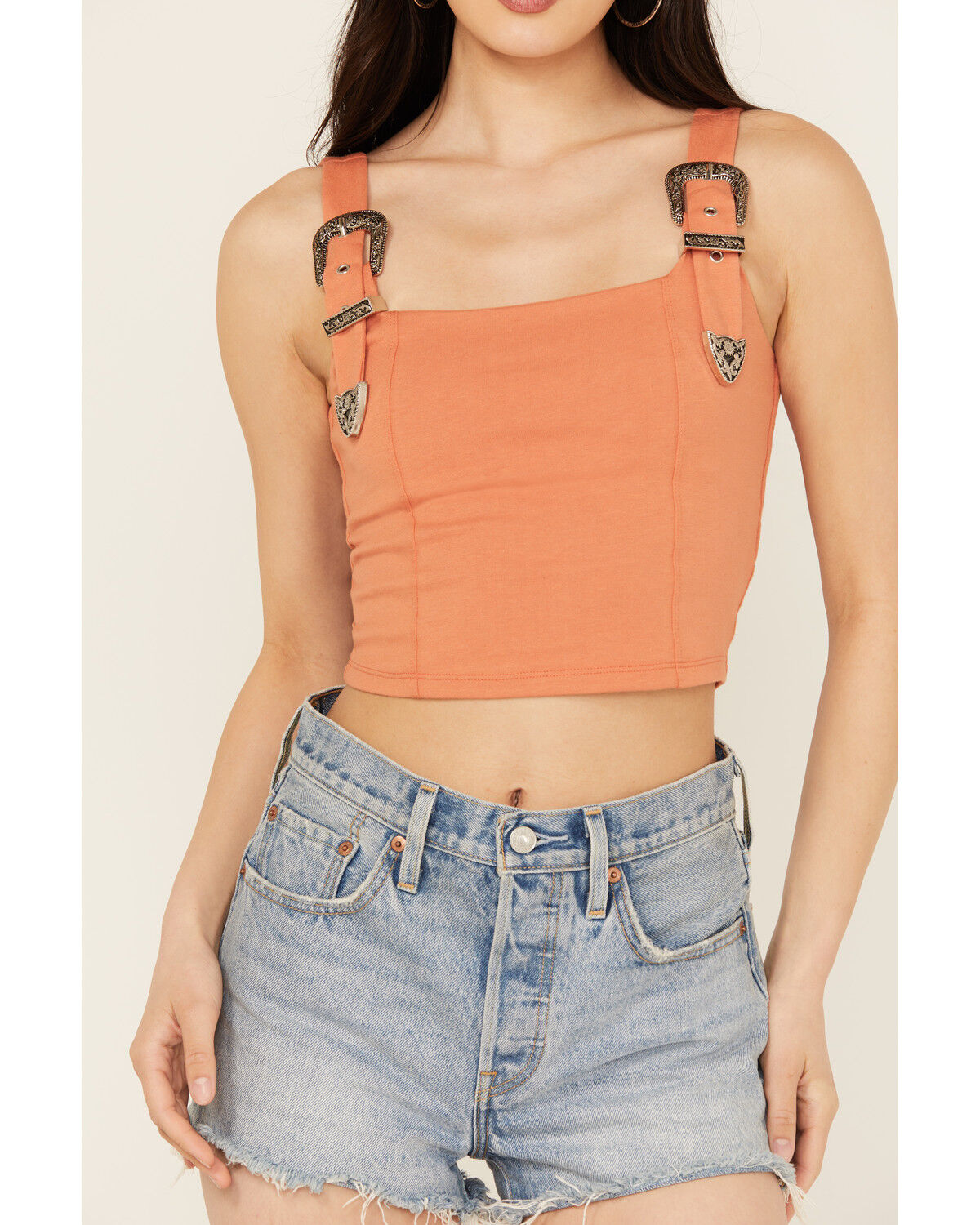 Image #3 - Rock & Roll Denim Women's Buckle Tank Top, Orange, hi-res