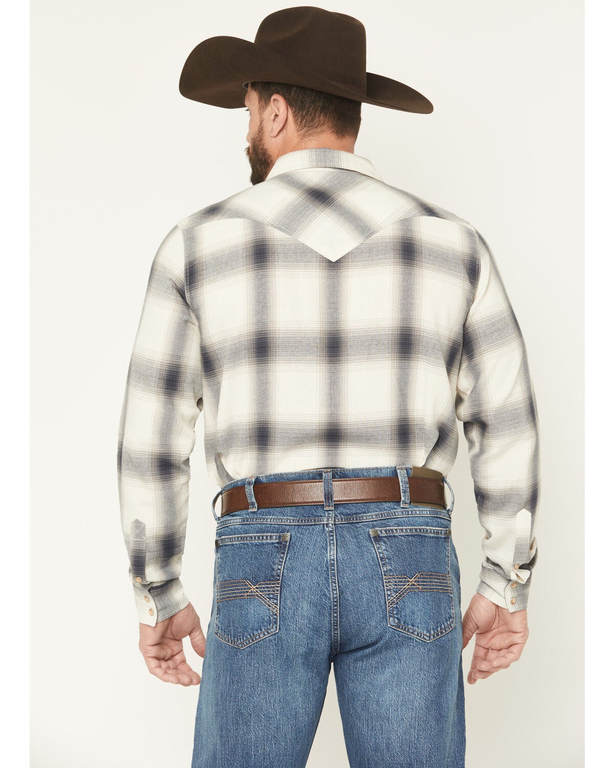 Image #4 - Cody James Men's Ruddiman Plaid Print Long Sleeve Snap Western Shirt - Tall, Cream, hi-res