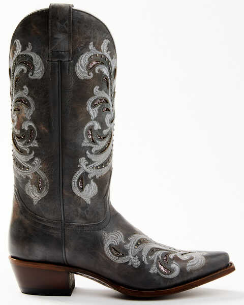 Image #2 - Shyanne Women's Iona Floral Studded Western Boots - Snip Toe , Grey, hi-res