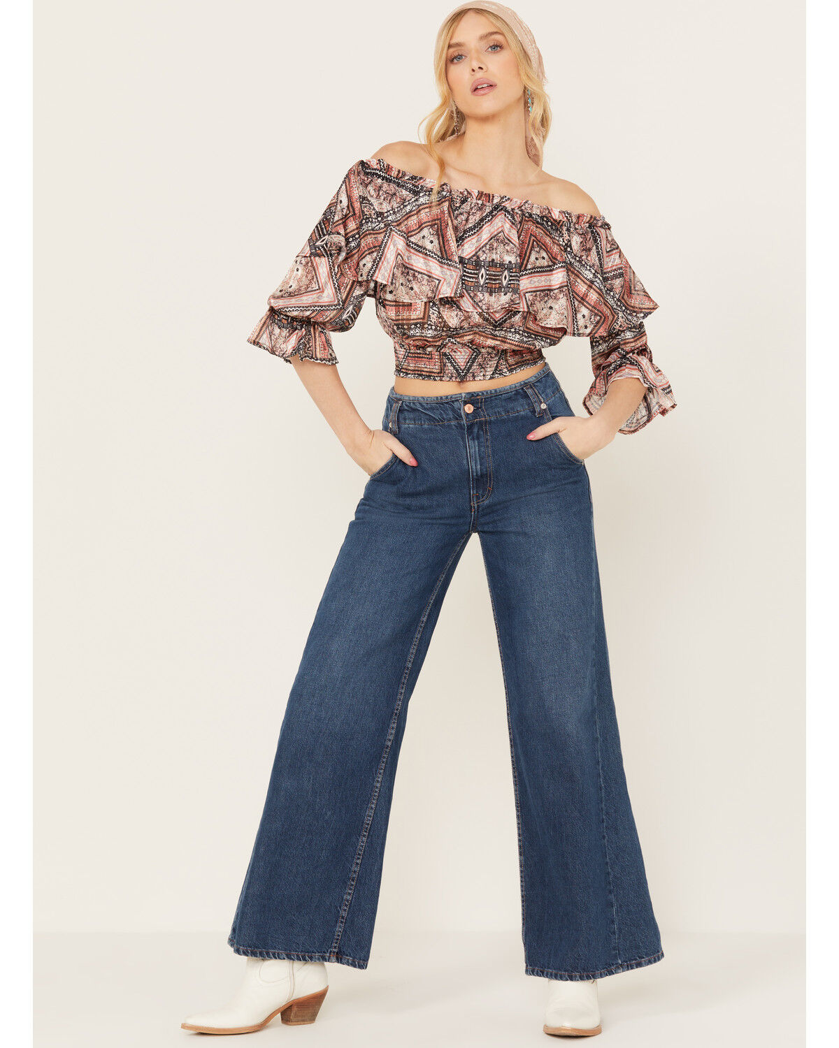 Image #1 - Shyanne Women's Ruffle Off Shoulder Chiffon Top, Pecan, hi-res