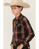 Image #2 - Cody James Boys' Trouble Dobby Plaid Print Long Sleeve Snap Western Shirt, Navy, hi-res