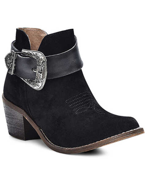 Corral Women's Buckle Ankle Booties - Pointed Toe, Black, hi-res
