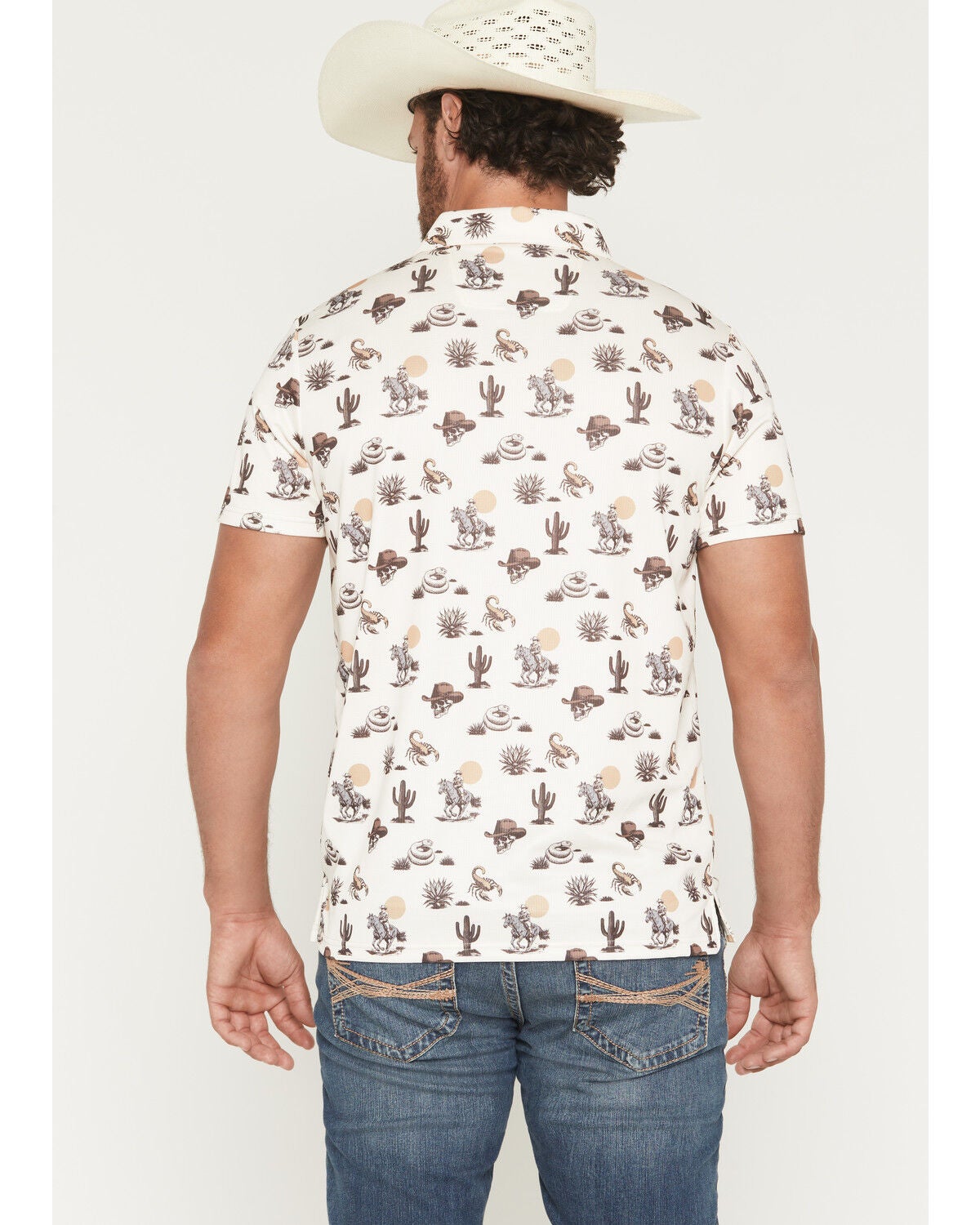 Image #4 - Rock & Roll Denim Men's Conversational Print Short Sleeve Stretch Polo, Natural, hi-res