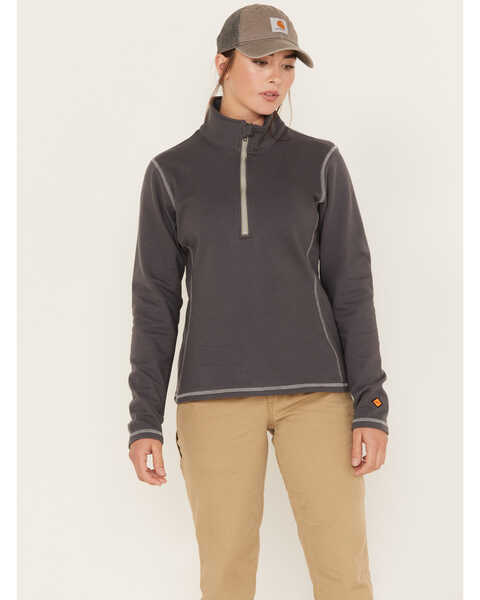 Image #1 - Wrangler Women's FR Quarter-Zip Pullover, Charcoal, hi-res
