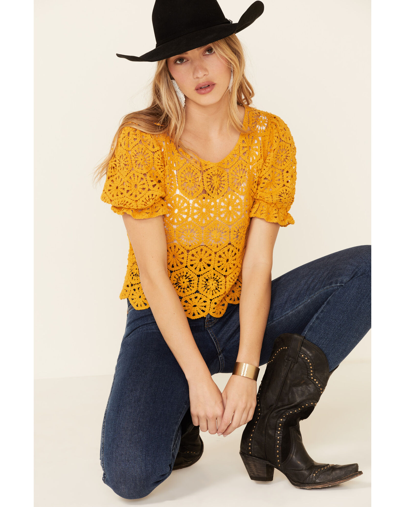 Mustard crochet hot sale top